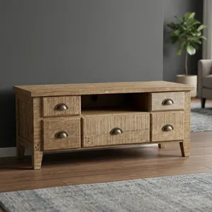Mueble de Salón Rústico de Madera Maciza con 5 Cajones, Mueble de Almacenamiento para el Hogar - Product Image 1