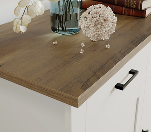 Elegante Gabinete de Almacenamiento de Madera Blanca con Puertas de Madera Sólida, Base de Metal Dorado, Diseño Moderno, Construcción Duradera, Ideal para Sala de Estar - Product Image 3