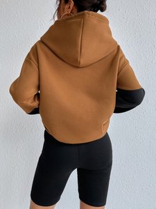 Wholesale Women's Two Tone Crossover Neck Hoodies Heavyweight Fleece Pullover Casual Winter Custom Logo Manufacturer - Product Image 2
