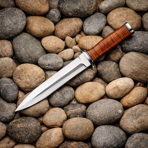 Couteau Bowie Drop Point en Acier Inoxydable D2 Fait Main, avec Étui en Cuir, Manche en Bois, Garde en Acier, Personnalisable OEM, Qualité DIY pour le Camping - Product Image 4