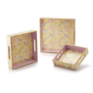 Ensemble de plateaux décoratifs rectangulaires élégants et fonctionnels en MDF, finition émaillée camel, étanches, pour le service et le rangement - Product Image 1