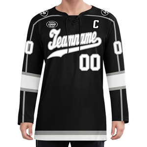 เสื้อฮอกกี้น้ำแข็งแบบตาข่ายคอวีสั่งทำ OEM ขายส่งจากผู้ผลิตในสหรัฐอเมริกา ชุดยูนิฟอร์มฮอกกี้ทีมแบบสั่งทำพิเศษ พิมพ์ลายแบบ Sublimation ปักลาย - Product Image 2