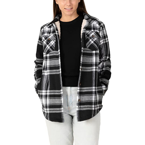 Camisa de Franela Gruesa de Forro Polar Sólido para Mujer, Casual, con Botones, Acolchada, Manga Larga, Negra, para Otoño, Todas las Estaciones, para Usar en Capas - Product Image 1