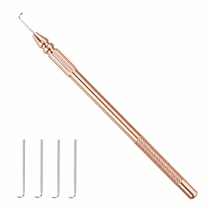 Rose Gold Metal Ventilating Needle Holder <b>Kit</b> 4 Interchangeable Micro <b>Latch</b> <b>Hook</b> Needles Professional Lace Front Wig Tools - Product Image 1
