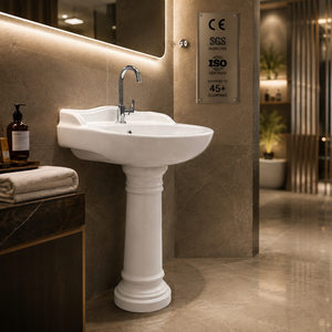 Lavabo sur pied ovale traditionnel pour salle de bain, certifié NSF, avec robinet à levier monotrou, finition polie brillante - Product Image 6