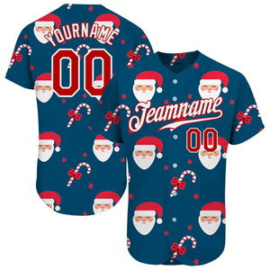 Maillot de baseball de Noël personnalisé avec imprimé Père Noël, chemise de sport boutonnée à manches courtes, uniforme d'équipe - Product Image 2