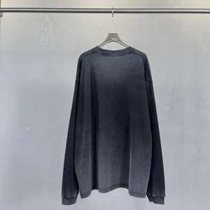 <b>Men's</b> 100% Cotton <b>Long</b> Sleeve Shirt High Quality Solid Front Logo Oversized Crewneck Blank Washed Style <b>Men's</b> T-Shirt - Product Image 5