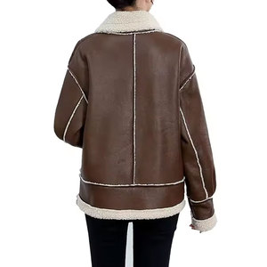 Veste de moto pour femme avec fermeture éclair, doublure en fausse fourrure, col montant, coupe-vent, légère, manteau d'hiver - Cuir véritable Moto - Product Image 6