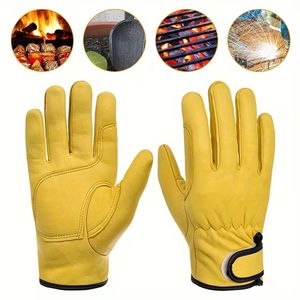 High Quality Deer Skin Leather Machine Working <b>Gloves</b> Yellow Color Daily Use Breathable <b>Touchscreen</b> Eco-Friendly Elastic - Product Image 3