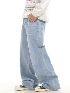 Pantalon Baggy Délavé à l'Acide, Coupe Classique Écologique, Jean Unisexe Ajustable, Bas Évasé Effet Usé, Impression Personnalisée, Vente Chaude - Product Image 3