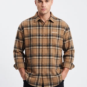 Men's Casual Three Tone <b>Plaid</b> <b>Shirt</b> Boxy Fit Button Front Long Sleeve Oversized Checkered Woven Top Wholesale Garment - Product Image 1