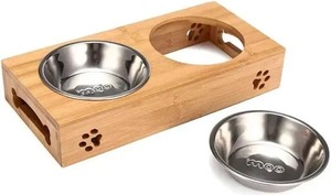 ANAM OVERSEAS Mangeoire pour chien en bois naturel avec bol en acier inoxydable, modèle AO-4800 - Product Image 4
