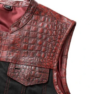 Gilet de motard en cuir rouge gaufré façon croco pour homme, gilet de moto avec compartiment dissimulé, gilet en cuir de vachette de qualité supérieure - Product Image 2