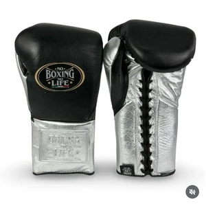 No Boxing No Life Black <b>Silver</b> <b>Gloves</b> Leather Lace-up Closure Breathable Adult Training Sparring Professional Custom Design Logo - Product Image 1