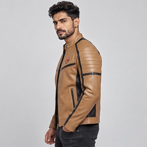 Blouson moto en similicuir avec construction robuste, coupe confortable, col montant, fermeture éclair sur le devant, résistant au vent, idéal pour la conduite. - Product Image 5