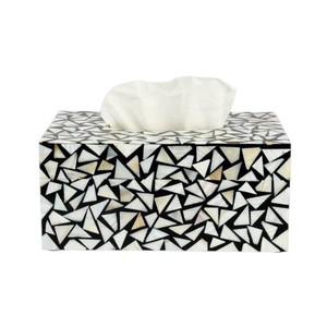 Caja de pañuelos rectangular de alta gama con incrustaciones de nácar y madera hecha a mano para decoración del hogar - Product Image 2