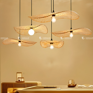Premium Hand-Woven Bamboo Wavy Pendant <b>Light</b>, Modern Artisan Bamboo <b>Leaf</b> Ceiling Lamp, Sustainable Natural Fiber Lighting - Product Image 4