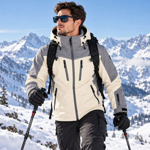 Veste de ski imperméable à capuche pour homme, manteau d'hiver épais matelassé, veste de neige à blocs de couleur avec fermeture éclair - Product Image 6