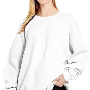 Sweat-shirt oversize en molleton anti-boulochage pour femme, col rond, couleur unie, manches longues, tricoté en polyester, avec poches, décontracté pour l'automne - Product Image 2