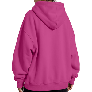 <b>Women</b> Oversized Hoodie Fleece Pullover Sweatshirt with Kangaroo Pocket Solid <b>Pink</b> Hooded <b>Top</b> - Product Image 3
