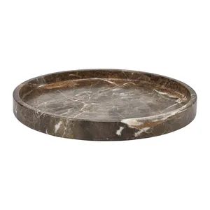 Plateau rond en marbre brun Pietra, plateau de service décoratif en pierre naturelle, décoration de luxe pour la maison - Product Image 6