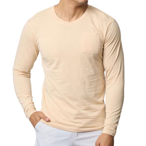 Chemise unisexe en coton 100% de haute qualité à manches longues, tricotée unie, avec logo brodé, vente en gros - Product Image 1
