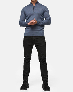Pull-over en molleton tricoté bleu pour homme, 100 % coton, coupe classique, col rond, couleur unie, vêtement d'hiver coupe-vent doublé, décontracté, avec logo frontal - Product Image 4