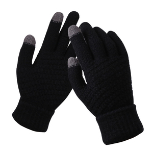 Gants d'hiver unisexes d'extérieur style coréen, épais, coupe-vent, en maille doublée de fourrure, en cuir de chèvre, chauds, en polaire, motif ananas, à doigts complets - Product Image 1