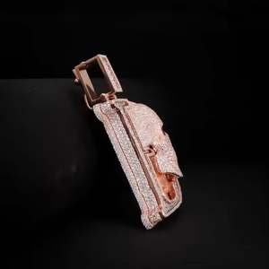 จี้รูปหัวกะโหลกตัวอักษร B แบบประดับเพชร CZ ชุบทองคำสีกุหลาบ สไตล์ฮิปฮอป พร้อมดวงตาสีแดง - Product Image 3