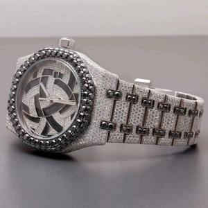 Reloj de Cuarzo Analógico Cuadrado de Acero Inoxidable de Lujo, 41 mm, Cristal de Zafiro, Bisel con Diamantes, Esfera Negra con Moissanita, Cierre de Hebilla Unisex - Product Image 2