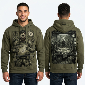 เสื้อฮู้ดดี้ลายกราฟิกแบบวินเทจสำหรับผู้ชาย ทรงโอเวอร์ไซส์ สไตล์สตรีทแวร์ ลวดลายแบบสถาปัตยกรรม ดีไซน์แบบ Custom Undead Infrastructure Blueprint - Product Image 3