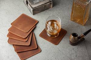 Genuine Leather Coasters Customized Shape Embossed Logo Coffee Mug Holder Slip Resistant <b>Bar</b> Beer Drink <b>Mat</b> Luxury Accessories - Product Image 6
