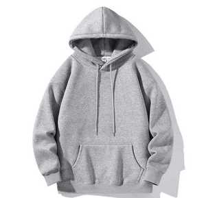 Sweat-shirt à capuche surdimensionné pour homme, gris uni, en coton French Terry, décontracté, avec poche, pour l'automne - Product Image 1