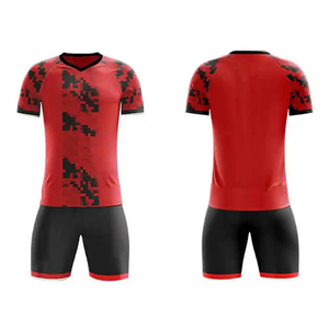 Men's Blue Geometric Print <b>Soccer</b> Jersey Short Sleeve V-Neck Moisture Wicking Athletic Fit 100% Polyester Uniform White Shorts - Product Image 4