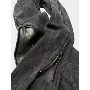 Pantalones Cargo de Mezclilla Negra con Lavado Ácido, Cierre Lateral, Estilo Campana, Pierna Ancha, para Hombre, Personalizados, OEM ODM - Product Image 3