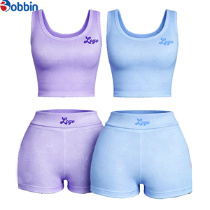 Conjuntos de Ropa de Verano para Mujer, Conjuntos Deportivos Personalizados de Moda Urbana, Conjunto de 2 Piezas, Top Corto y Pantalones Cortos, Conjunto Acanalado - Product Image 4