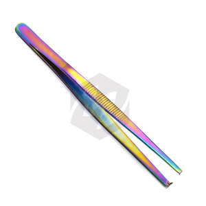 Pinces en acier inoxydable à dents 1x2 et à pointe dentelée, pinces à pansements en titane arc-en-ciel, instruments médicaux - Product Image 3