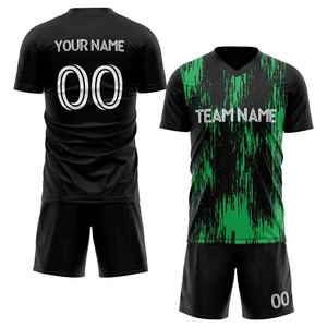 Ensemble d'uniformes de football à col en V, maillot d'été imprimé pour l'extérieur, short personnalisé avec nom d'équipe sur le devant - Product Image 3