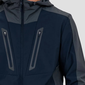 <b>Men's</b> Hooded Windbreaker <b>Jacket</b> Solid Color Sporty Style PU Coated Zipper Closure Autumn Wear - Product Image 5