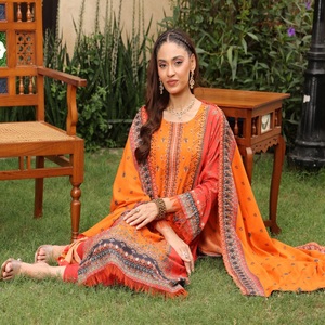 Colección de lino pakistaní-Vestido de fiesta Hermoso y elegante Ropa informal Pakistán e indio Vestido de Panjabi de lino de 3 piezas para mujer - Product Image 5