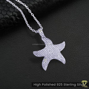 Collier Pendentif Étoile de Mer Sertie de Diamants Moissanite en Argent Sterling 925, Bijou Hip Hop de Luxe Thème Océan pour Hommes et Femmes - Product Image 5