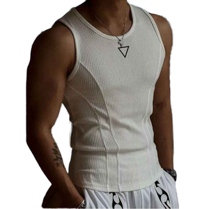 Chaleco de entrenamiento deportivo informal para hombre de verano 2025, chaleco de gimnasio ajustado para Fitness, camiseta Base a rayas de hilo grueso, Camiseta de punto para hombre, PCS-R-204 - Product Image 1