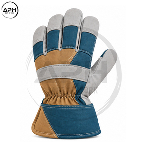 Gants de travail sur mesure avec panneaux bleu sarcelle et beiges, paume rembourrée et manchette longue – Gants de protection pour les mains - Product Image 3
