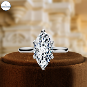 Bague de fiançailles en or massif 14 carats, diamant de laboratoire 1,5 carat taille marquise, certifiée IGI, solitaire à 6 griffes, pavé, pour mariage, fête ou promesse - Product Image 3