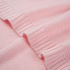 Knitted 100% Cotton Eco-Friendly Customizable Solid Color <b>Throw</b> Baby Blanket Rectangle Shape Folded <b>Pink</b> Simple Style for Home - Product Image 3