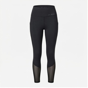 Leggings de yoga noirs taille haute avec empiècements en mesh, longueur cheville, sans coutures, extensibles dans quatre directions, vêtements de sport pour femmes - Product Image 1