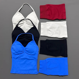 Women Gym Fitness Wear Booty Short and <b>Bra</b> Set Custom logo Gym Sports Activwear Yoga 2 Pieces Shorts Set Crop Top High Waist - Product Image 5