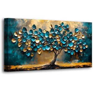 Plaque murale 3D en bois de pin artisanal - Art contemporain or et rouge - Diamètre 40 cm - Vente en gros - Product Image 1