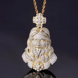 Collar con Colgante de Cabeza de Jesús de Plata de Ley 925 con Moissanita VVS, Diseño 3D, Estilo Hip Hop, Joyería Iced Out para Hombre - Product Image 1