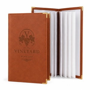 Custom Logo Bonded Leather Wine Menu Covers Ten View Restaurant Menu Holders for Hotels and Bars - Product Image 1